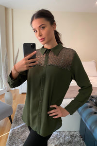 Oversized Shirt with Lace Detail in Green