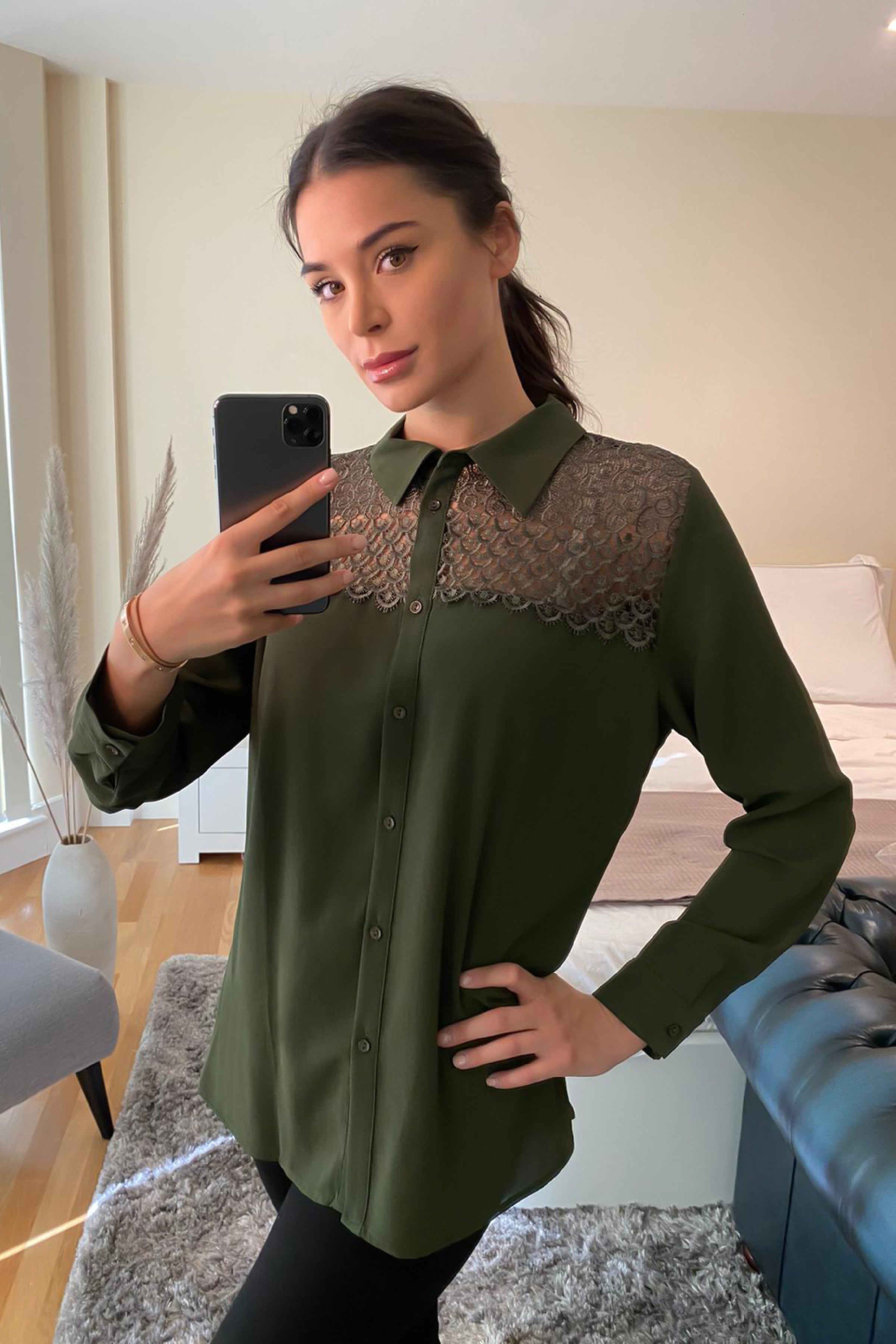 Oversized Shirt with Lace Detail in Green