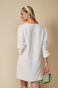 Oversized Detailed Sleeves V Neck Tunic in White