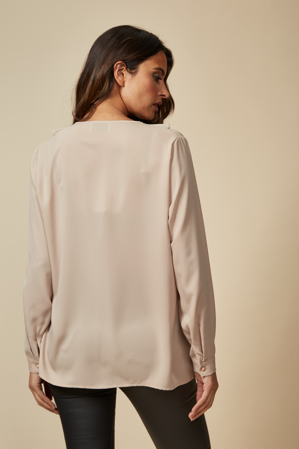 Oversized Top with Frilled Front in Beige