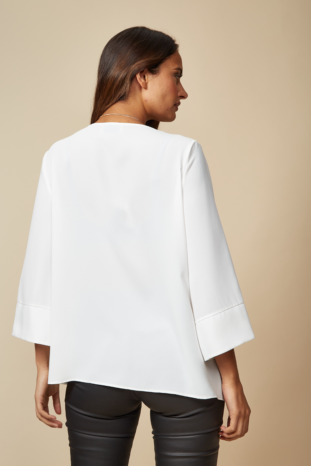 Layered Top With 3/4 Sleeves in White with Necklace
