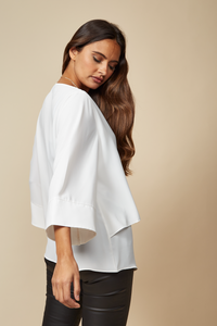 Layered Top With 3/4 Sleeves in White with Necklace