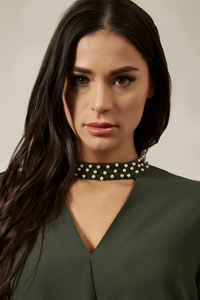 Long Sleeves Oversized Top with Pearl Detail Collar In Khaki