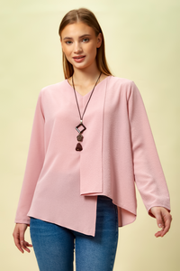 Oversized Asymmetric Top with Necklace in Pink
