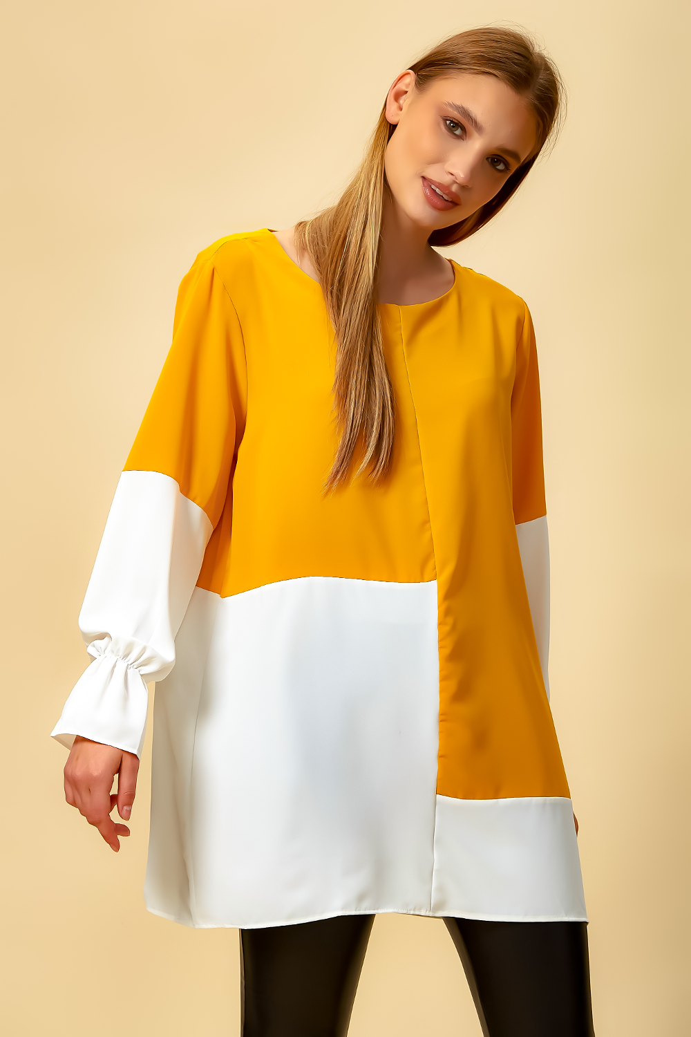 Oversized Colour Block Top in Yellow and White