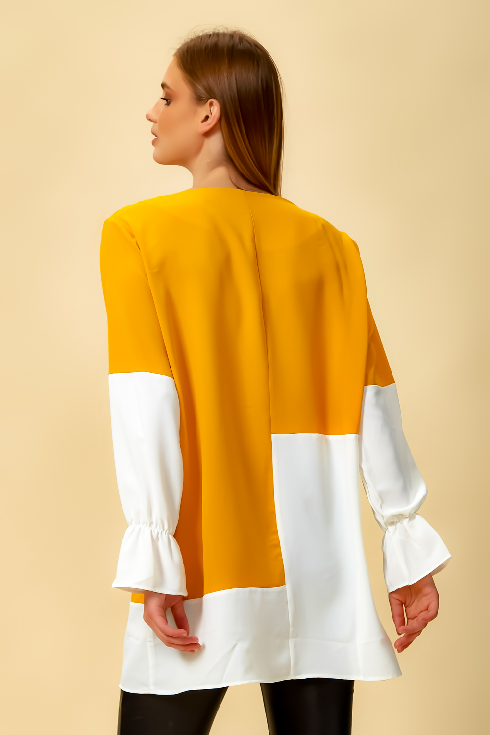Oversized Colour Block Top in Yellow and White