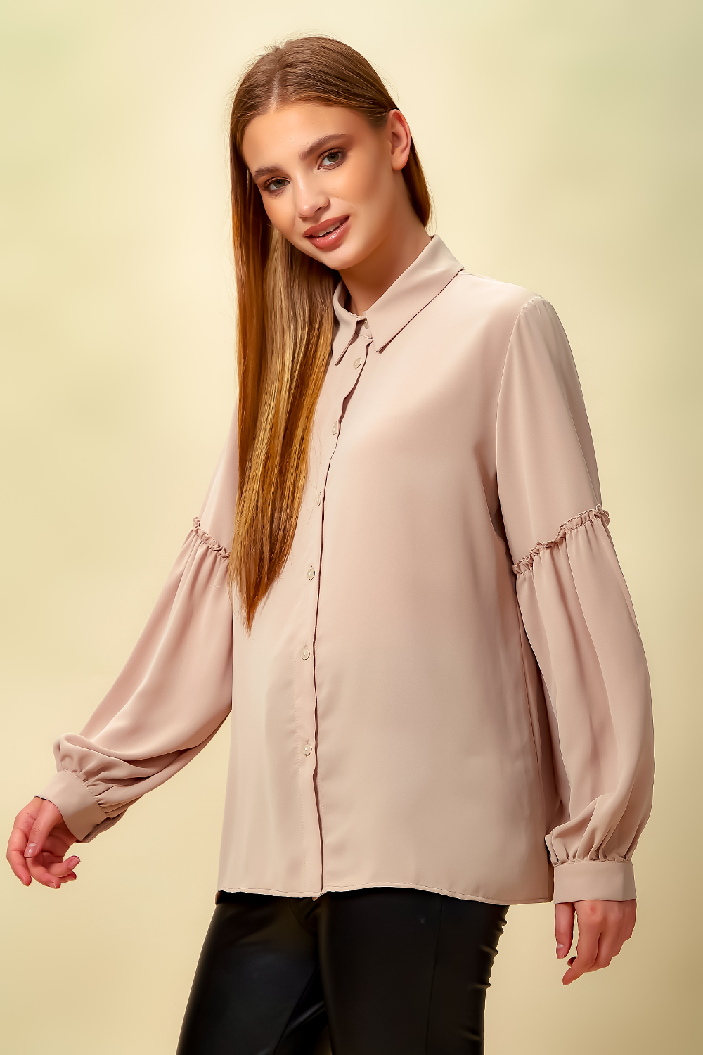 Patchwork Sleeves Shirt in Light Pink