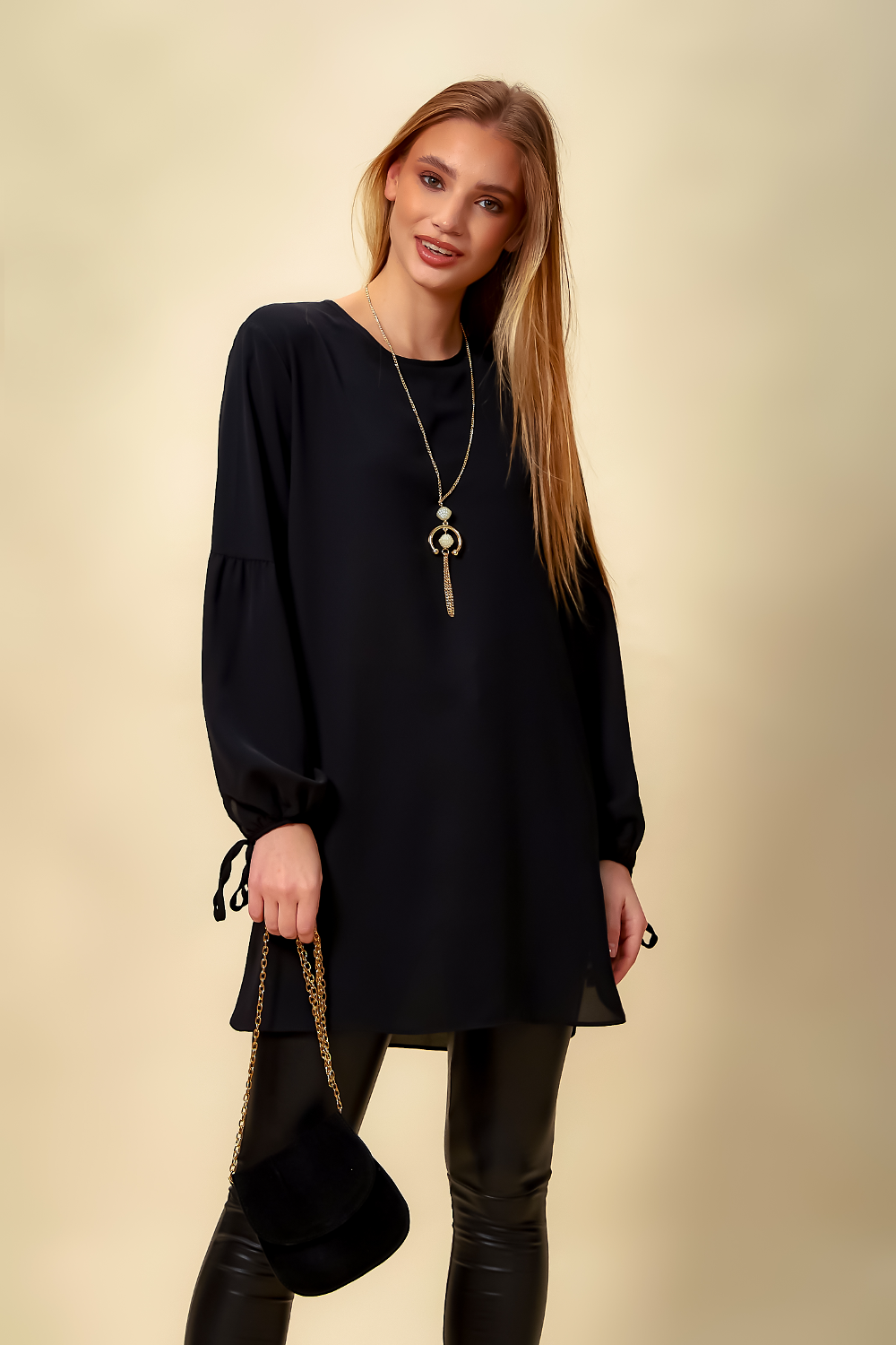 Oversized Patchwork Sleeves Top in Black