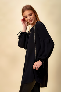 Oversized Patchwork Sleeves Top in Black