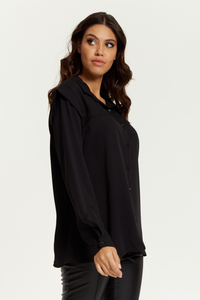 Oversized Shoulder Detailed Long Sleeves Shirt in Black
