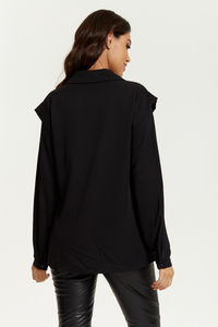 Oversized Shoulder Detailed Long Sleeves Shirt in Black