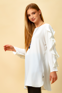 Oversized Ruffle Sleeve Relaxed Fit Tunic in White