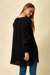 Oversized Ruffle Sleeve Relaxed Fit Tunic in Black
