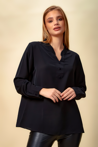 Oversized Long Sleeves Top with Button Details in Black