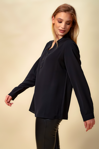 Oversized Long Sleeves Top with Button Details in Black