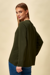 Oversized Asymmetric Top with Necklace in Khaki