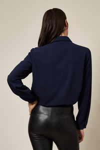 Tie Neck Oversized Top In Navy