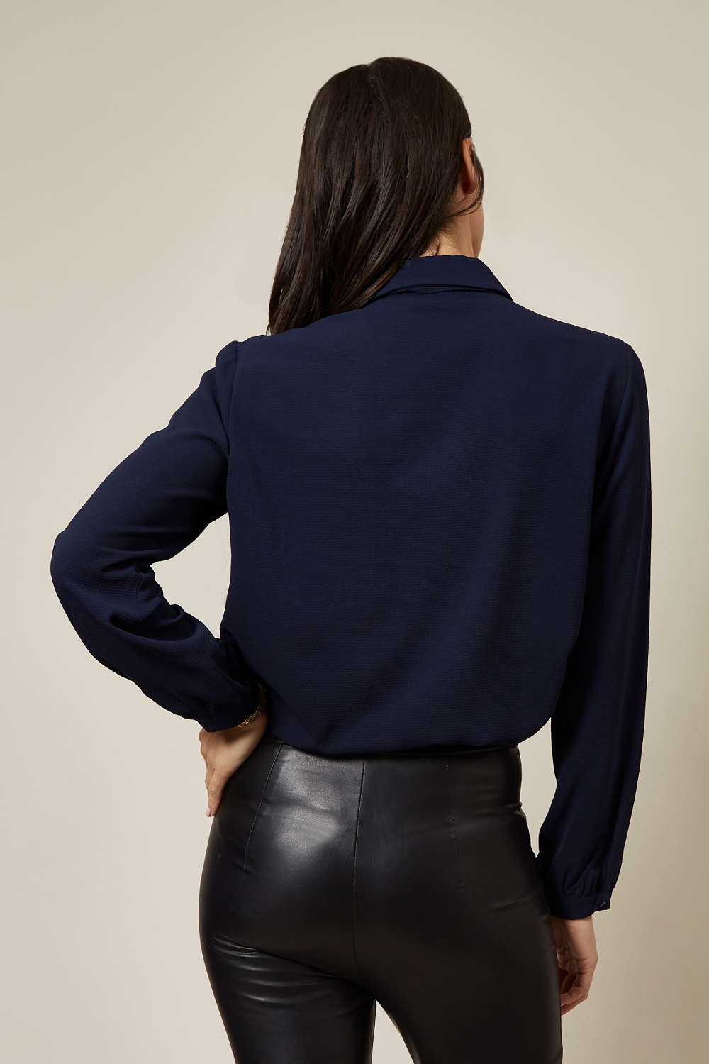 Tie Neck Oversized Top In Navy