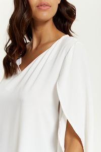 Oversized V Neck Tunic with Split Sleeves in White