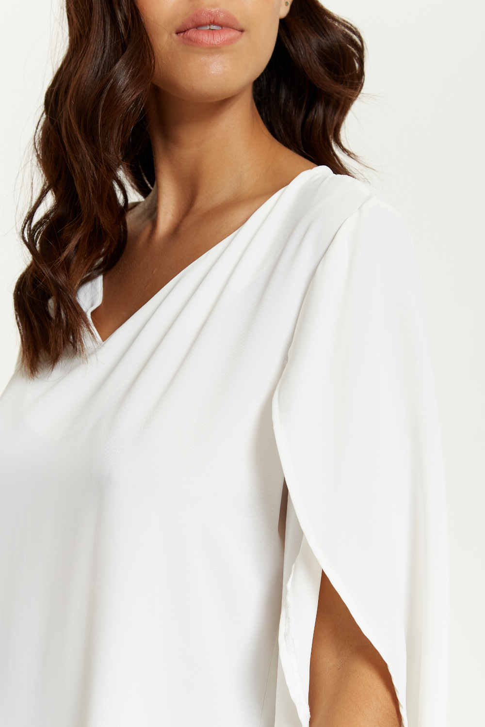 Oversized V Neck Tunic with Split Sleeves in White