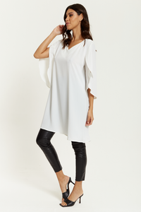 Oversized V Neck Tunic with Split Sleeves in White