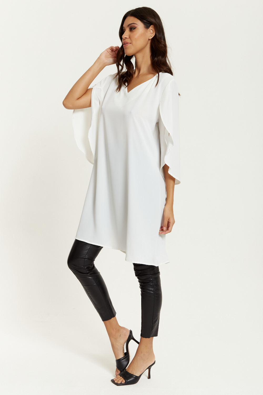 Oversized V Neck Tunic with Split Sleeves in White