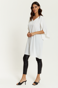 Oversized V Neck Tunic with Split Sleeves in White