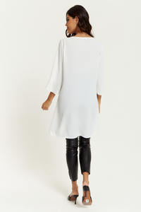 Oversized V Neck Tunic with Split Sleeves in White