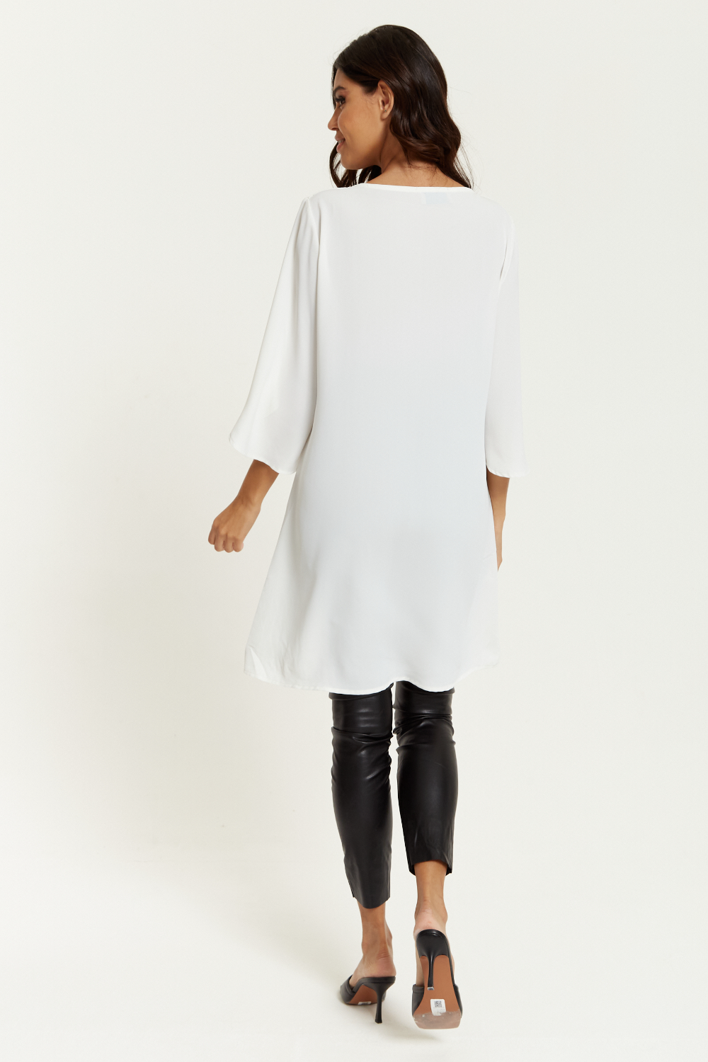 Oversized V Neck Tunic with Split Sleeves in White
