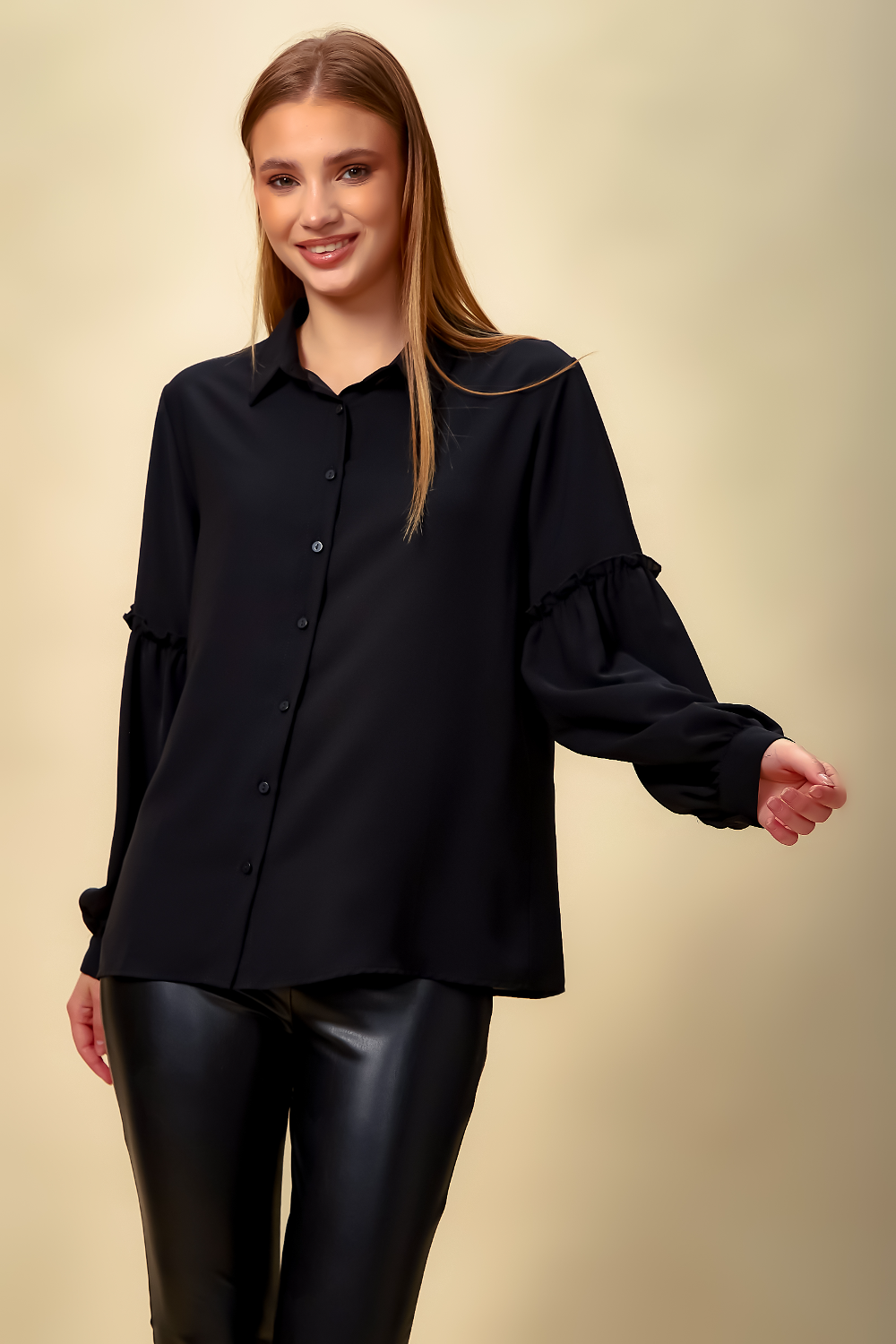 Patchwork Sleeves Shirt in Black
