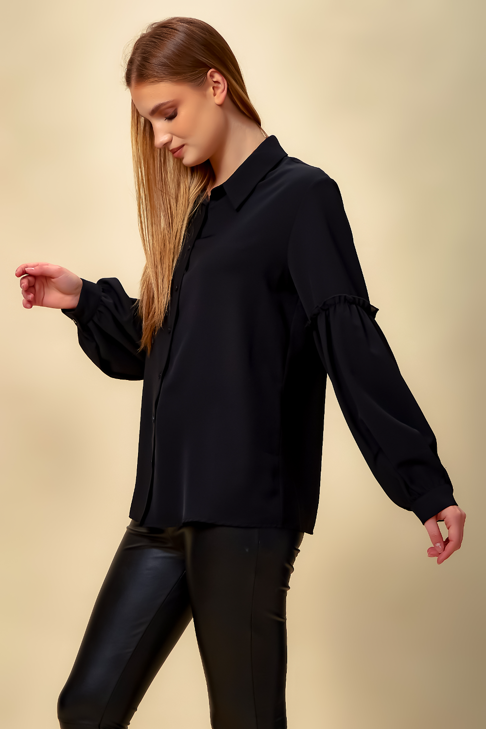 Patchwork Sleeves Shirt in Black