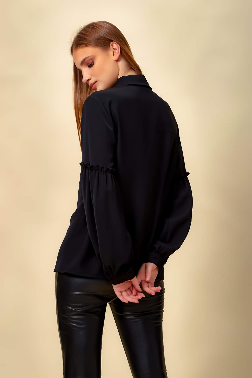 Patchwork Sleeves Shirt in Black