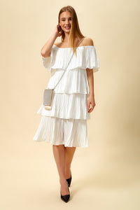 Oversized Midi Layered Dress in White