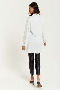 Oversized Long Sleeves Detailed Collar Tunic in White