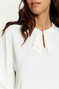 Oversized Long Sleeves Detailed Collar Tunic in White