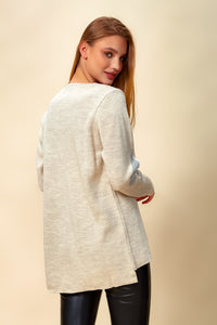 Oversized Long Sleeves Flash Top with V Neck in Cream