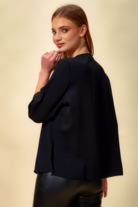 Oversized 3/4 Sleeves Layered Top with Necklace in Black