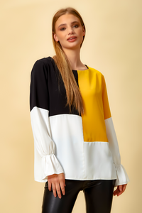 Oversized Colour Block Top in Black, Yellow and White