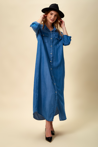 Denim Maxi Dress with Pocket Details