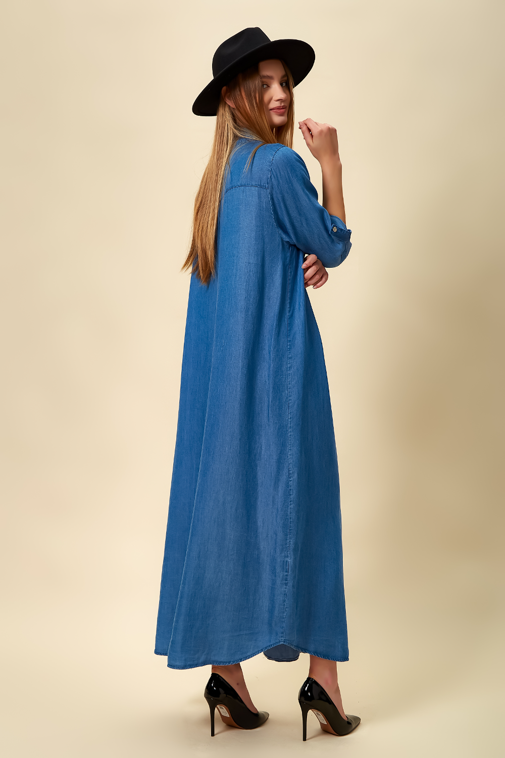 Denim Maxi Dress with Pocket Details