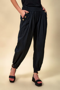 Relaxed Fit Button Detailed Trouser in Black