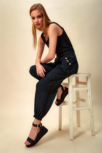 Relaxed Fit Button Detailed Trouser in Black