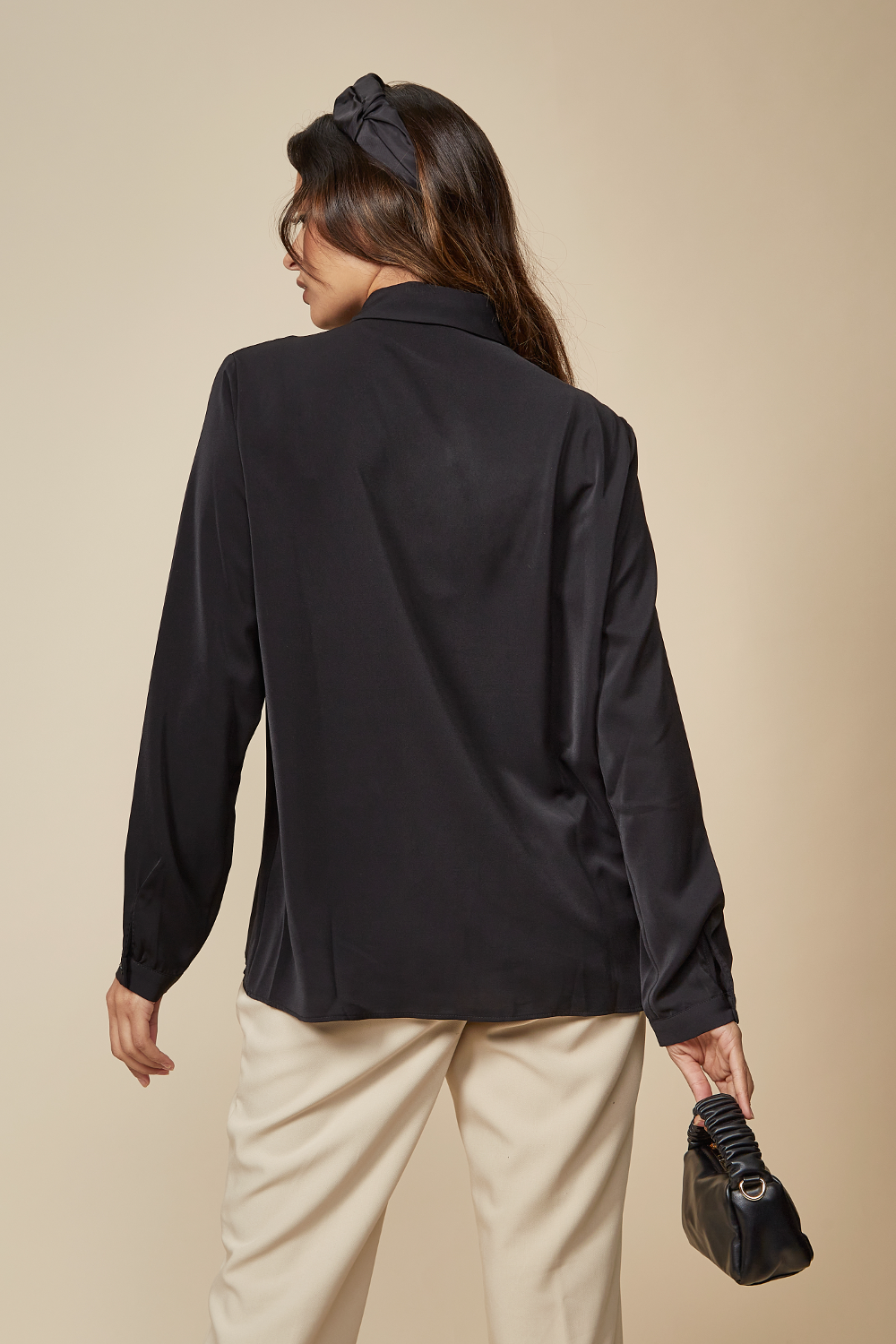 Tie Neck Oversized Top in Black