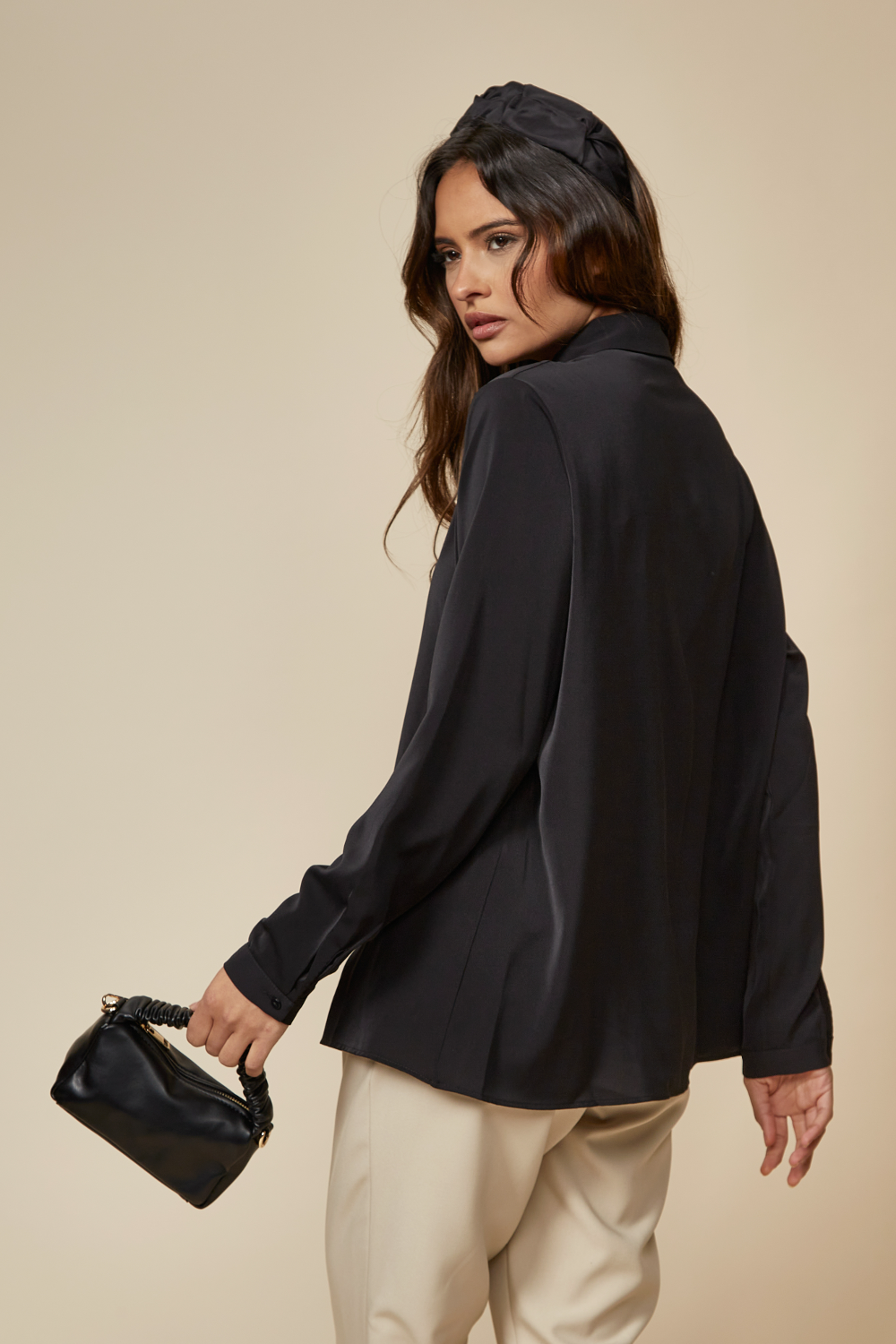 Tie Neck Oversized Top in Black