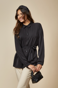 Tie Neck Oversized Top in Black