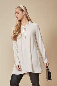Tunic Shirt with Button Details in Beige