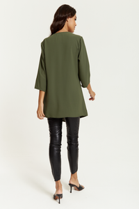 3/4 Sleeves V Neck Oversized Layered Tunic in Khaki