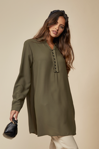 Tunic Shirt with Button Details in Khaki