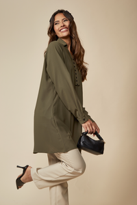 Tunic Shirt with Button Details in Khaki
