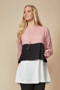 Oversized Colour Block Top in Light Pink, Black and White